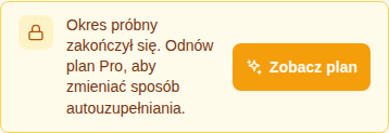 Komunikat GrowNIP po zakończeniu okresu próbnego z przyciskiem Zobacz plan
