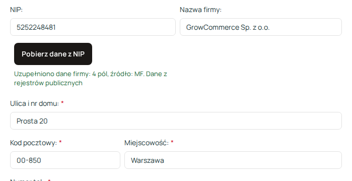 GrowNIP w naturalnym formularzu rejestracji sklepu RWD